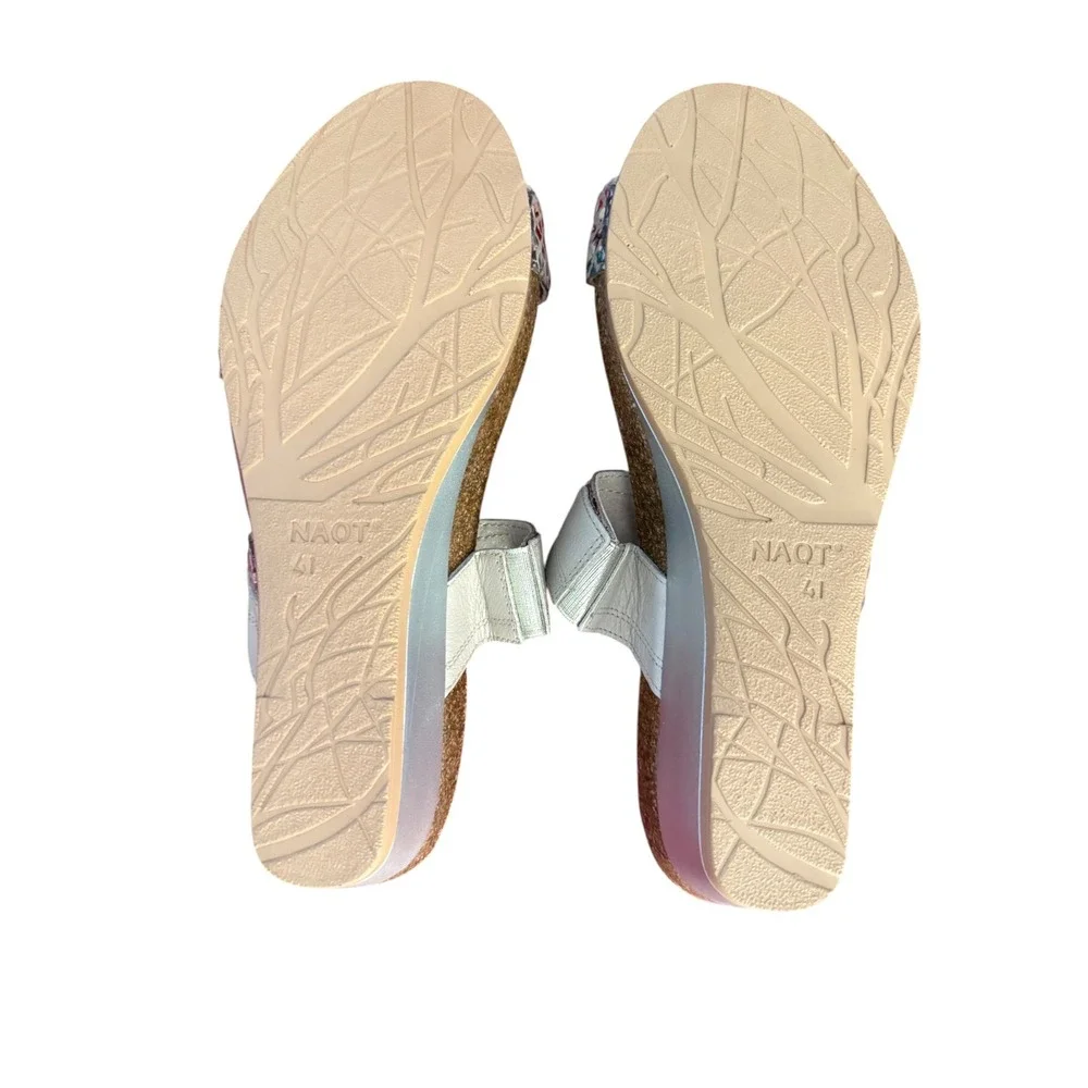 Naot Royalty Slide Sandals Ivory Floral Metallic Leather Womens size 10 Nwob